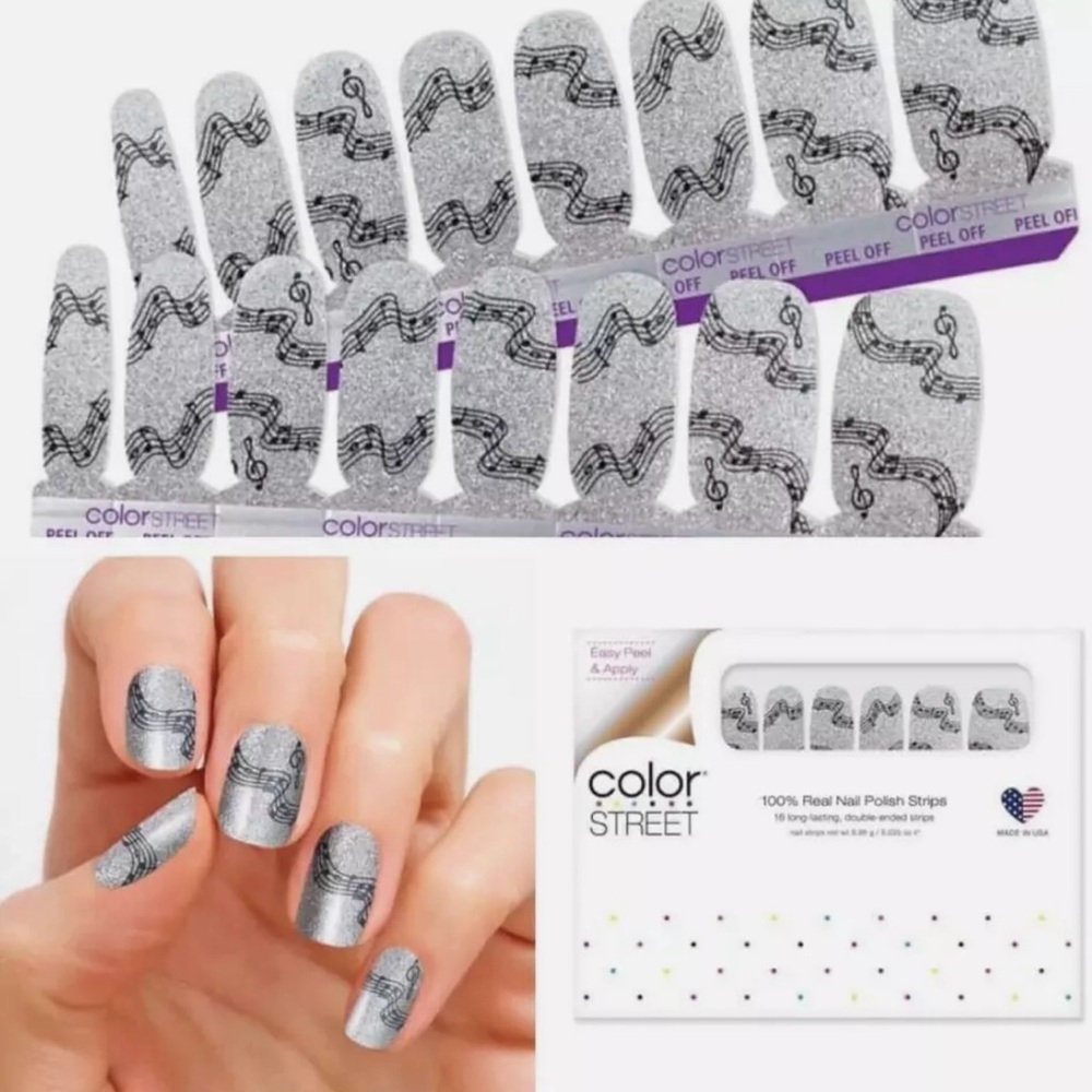 Color Street nail strips set up to new
Fa-La-La.  dripping diamonds